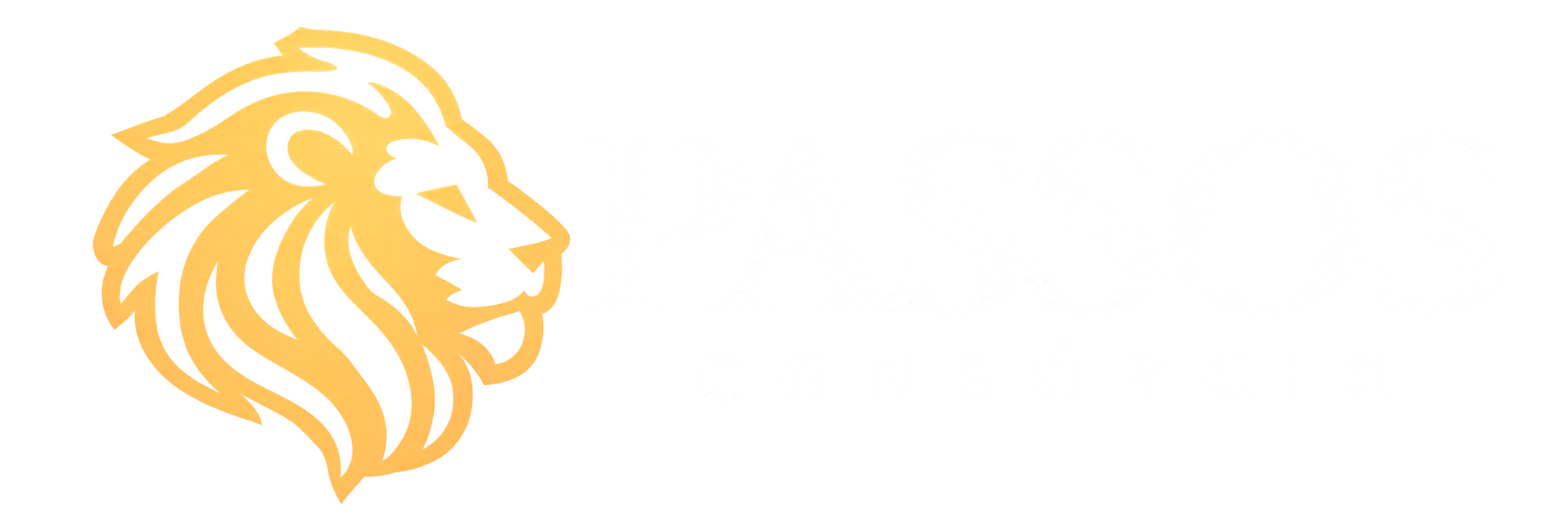 Passos Consórcio: logomarca oficial branca e dourada
